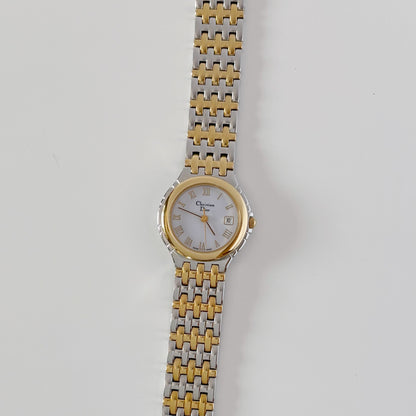 Dior 1990s Date Round Dial Two Tone Gold Plated Watch