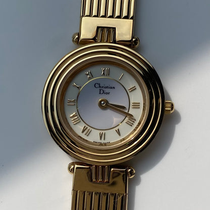 Dior 1990s Round Dial Gold Plated Watch