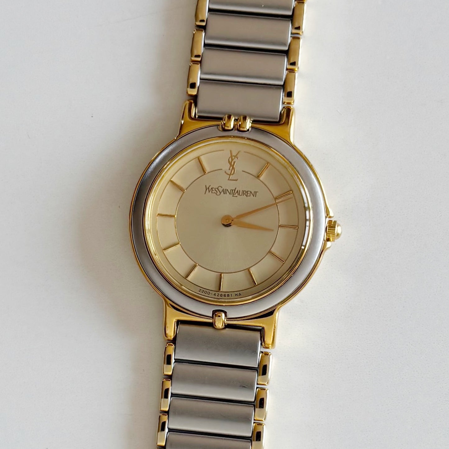 Yves Saint Laurent 1990s Round Dial Two Tone Watch