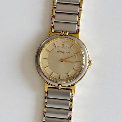 Yves Saint Laurent 1990s Round Dial Two Tone Watch