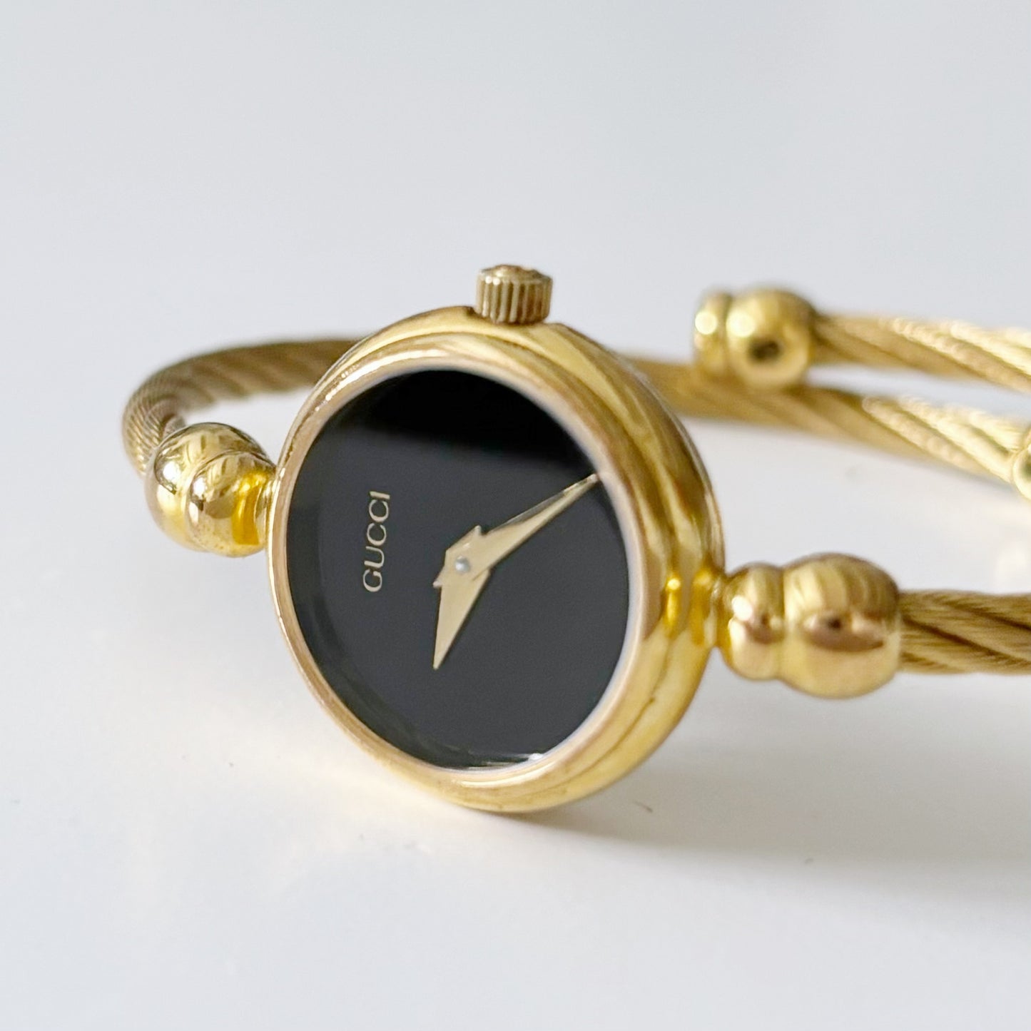 Gucci 1990s Black Dial Gold Plated Bangle Watch