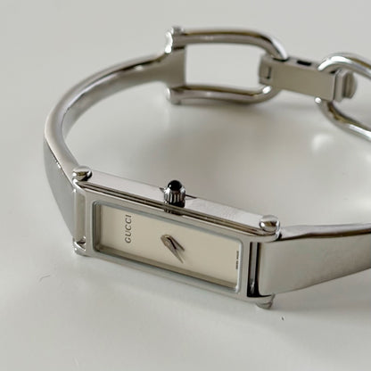 Gucci 1990s Rectangular Dial Stainless steel Bangle Watch