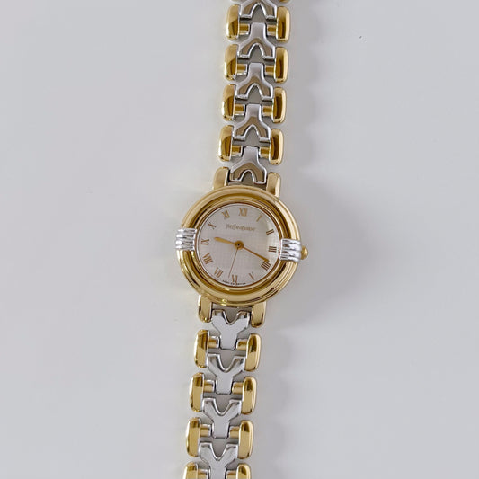 Yves Saint Laurent 1990s Round Dial Gold Plated Two Tone Watch