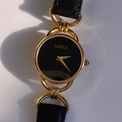 Gucci 1990s Black Dial Gold Plated Watch