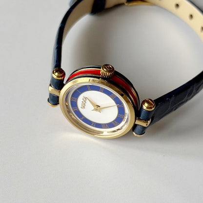 Gucci 1990s Round Dial Blue Gold Plated Watch