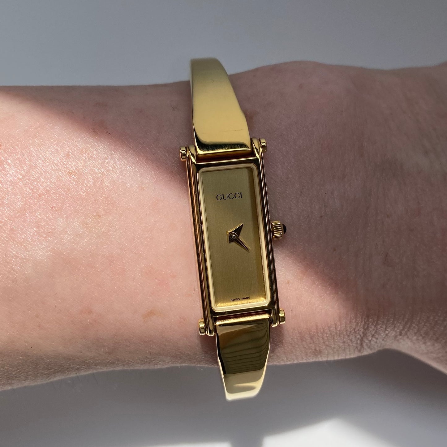 Gucci 1990s Gold Dial Gold Plated Bangle Watch