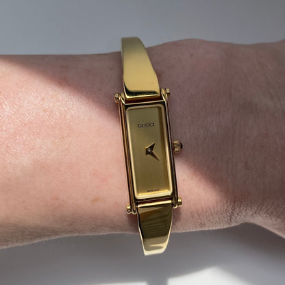 Gucci 1990s Gold Dial Gold Plated Bangle Watch