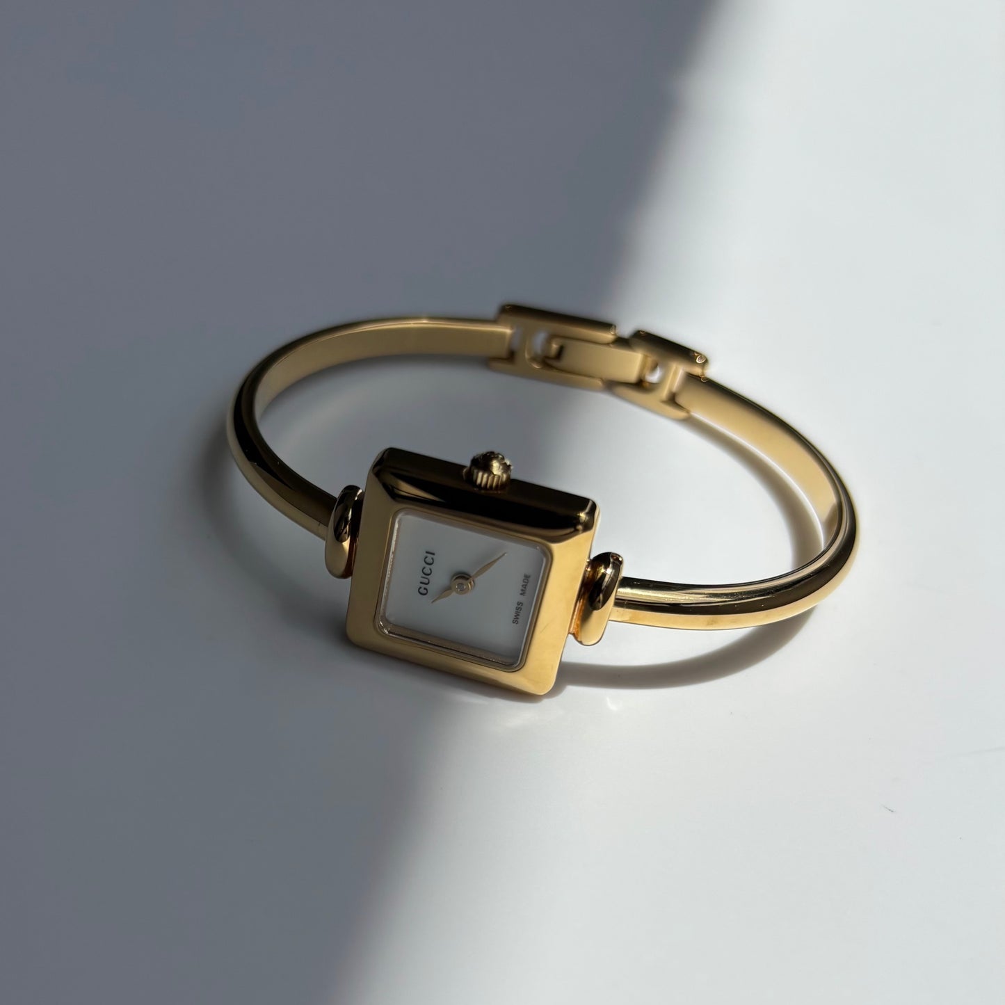 Gucci 1990s Square Dial Gold Plated Bangle Watch