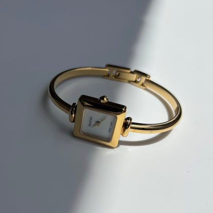 Gucci 1990s Square Dial Gold Plated Bangle Watch