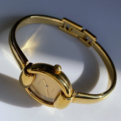 Gucci 1990s Gold Dial Gold Plated Bangle Watch