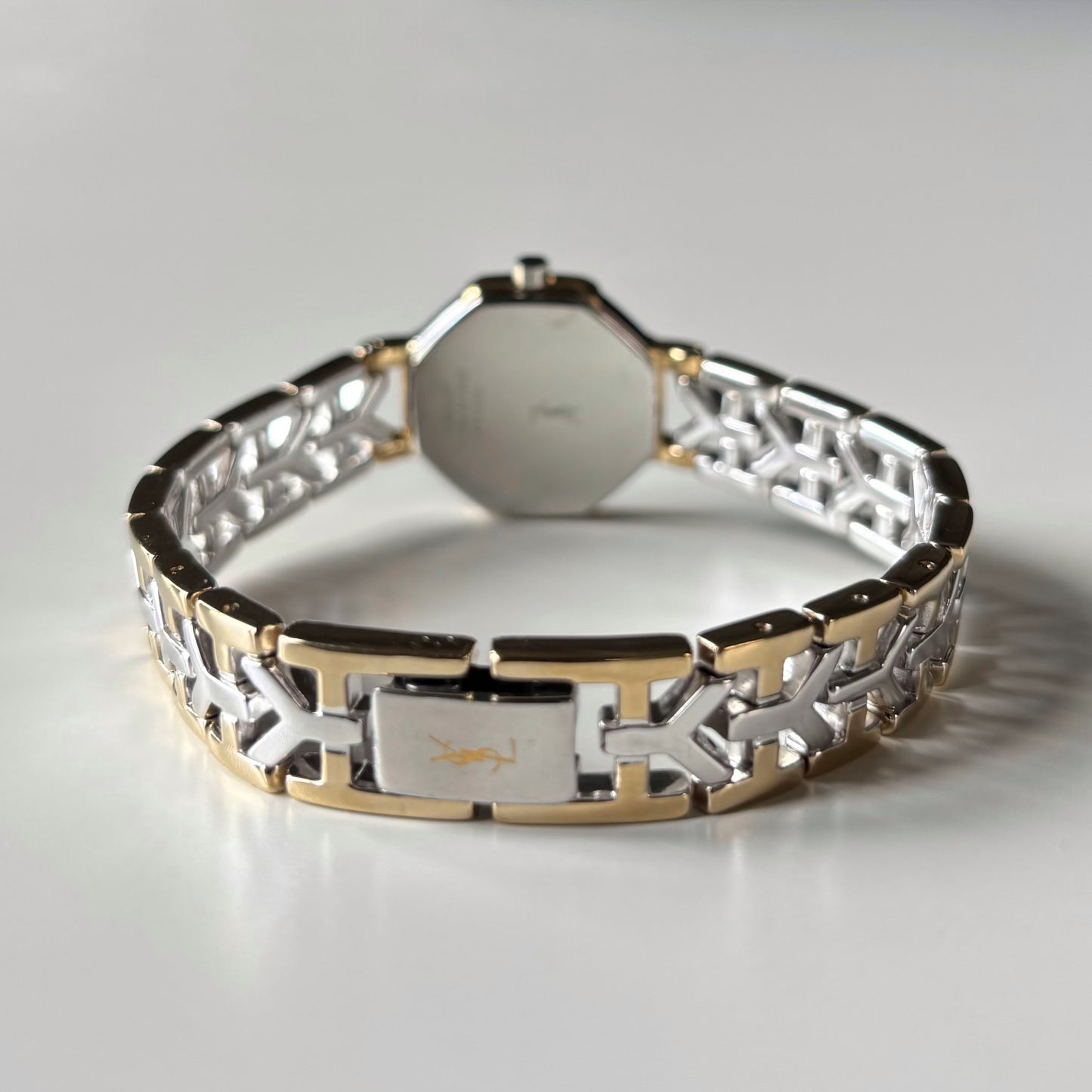 Yves Saint Laurent 1990s Octagon Gold Plated Two Tone Watch
