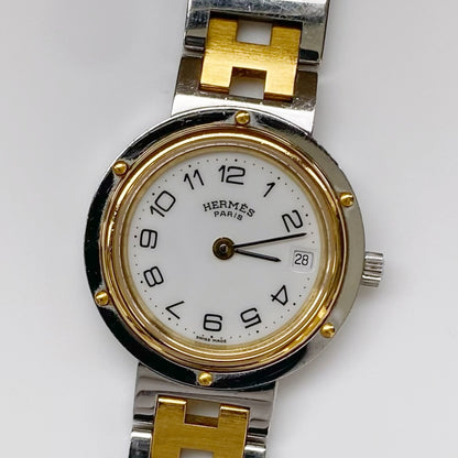 Hermés 1990s Clipper Round Two Tone Watch