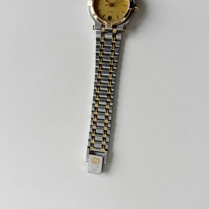 Gucci 1990s Date Round Dial Gold Plated Two Tone Watch