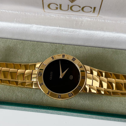 Gucci 1990s Black Dial Gold Plated Watch (Large)