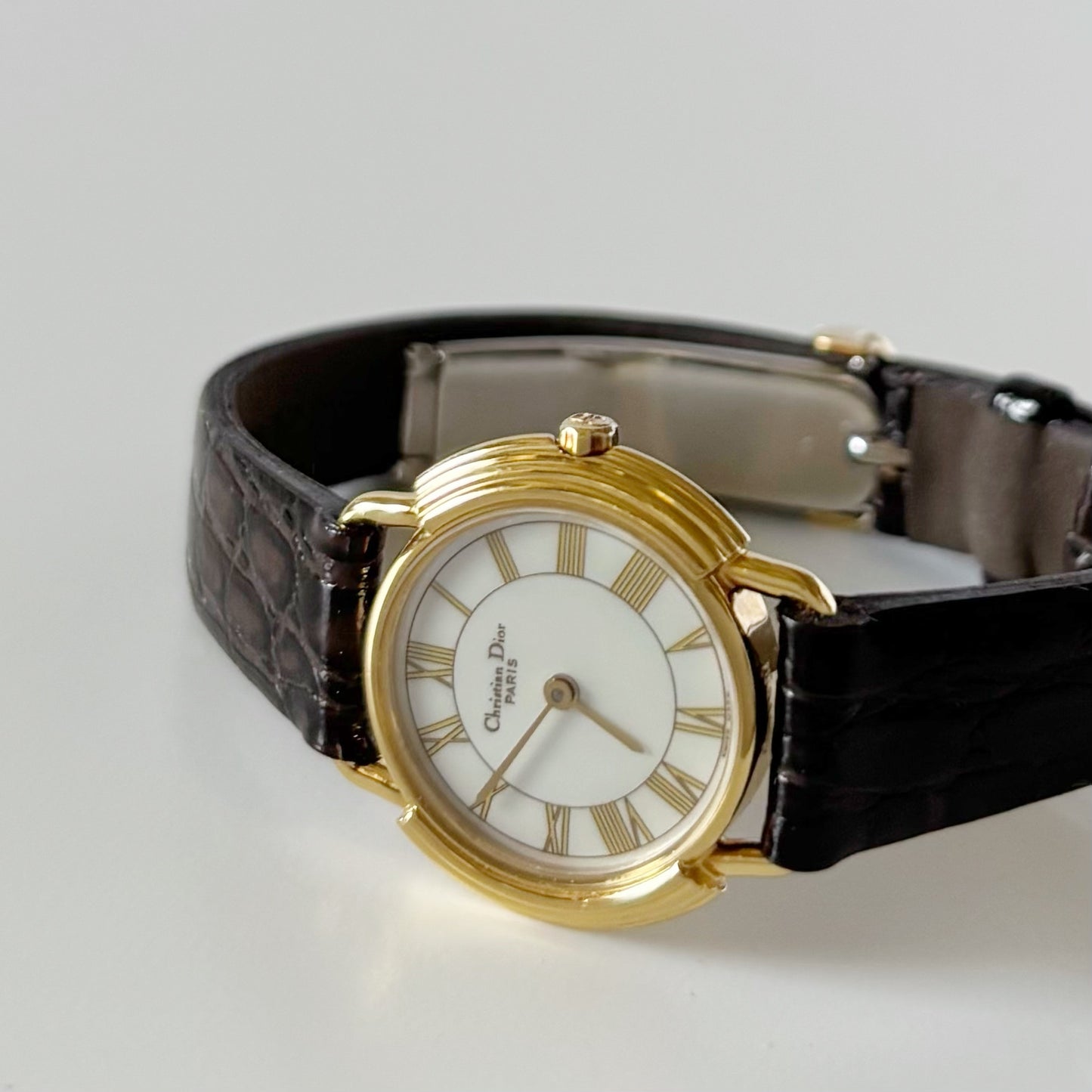 Dior 1990s Seashell Round Dial Gold Plated Watch