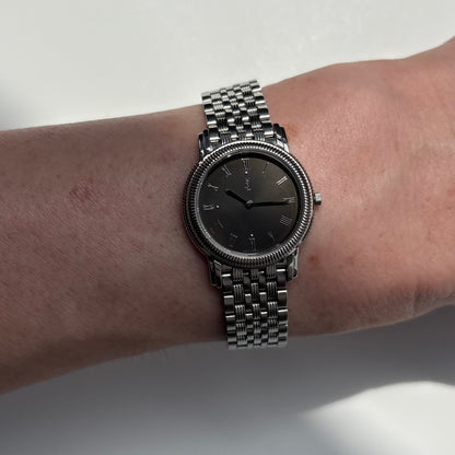 Yves Saint Laurent 1990s Dark Gray Round Dial Stainless Steel Watch