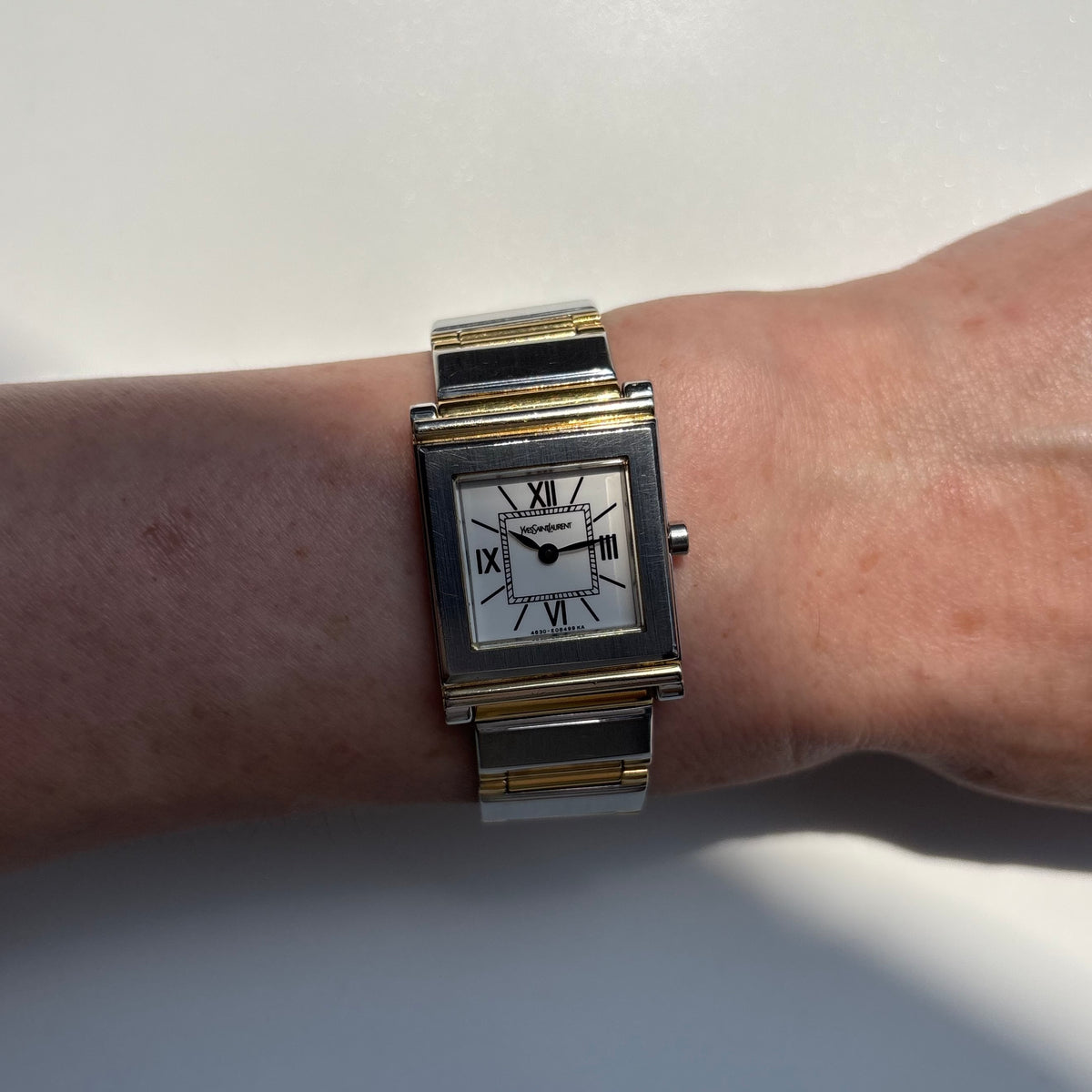 Yves Saint Laurent 1990s Square Dial Two Tone Gold Plated Watch
