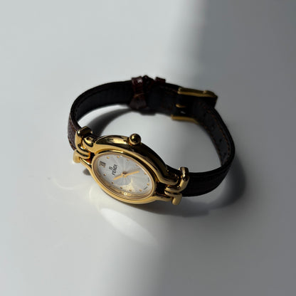 Fendi 1990s Interchangeable Strap Gold Plated Watch with 5 straps, case