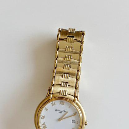 Dior 1990s Date Round Dial Gold Plated Watch (Large)