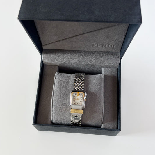 Fendi 1990s Seashell Dial Two Tone Belt Watch