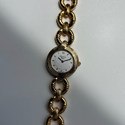 Dior 1990s Round Dial Interchangeable strap Gold Plated Watch with 3 straps, case