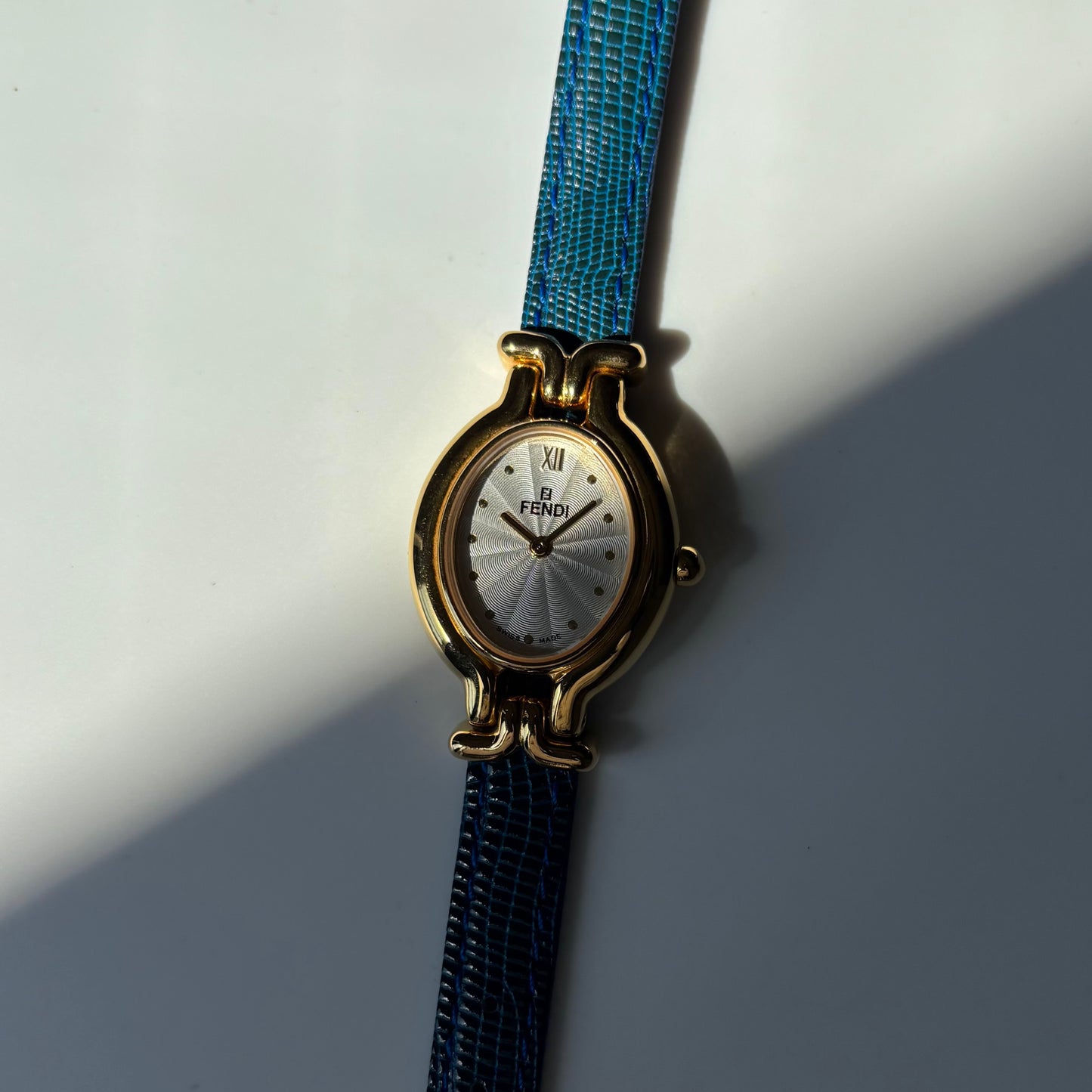 Fendi 1990s Interchangeable Strap Gold Plated Watch with 5 straps, case