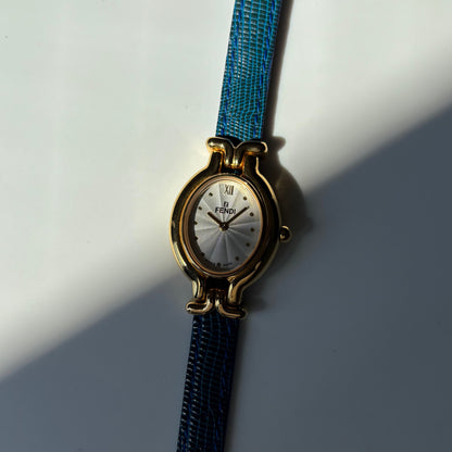 Fendi 1990s Interchangeable Strap Gold Plated Watch with 5 straps, case