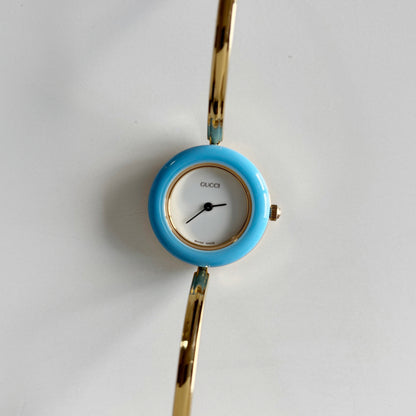 Gucci 1990s Interchangeable Bezel Gold Plated Bangle Watch with 12 bezels, case