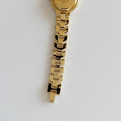Fendi 1990s Round Dial Date Gold Plated Watch