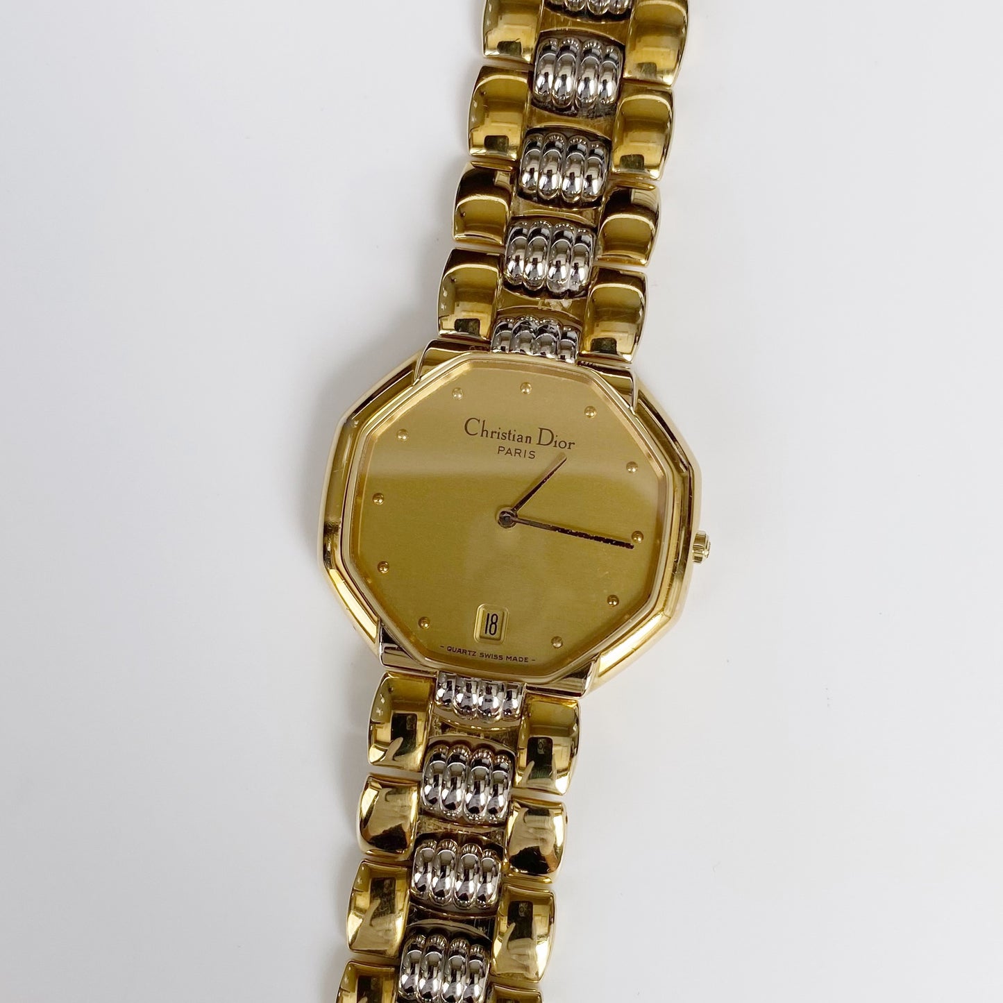 Dior 1990s Octagon Two Tone Gold Plated Watch