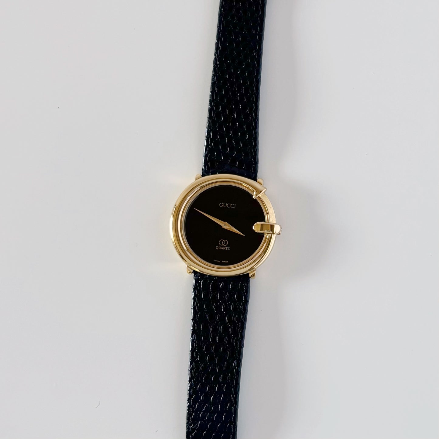 Gucci 1980s Black G Dial Gold Plated Watch (Large)