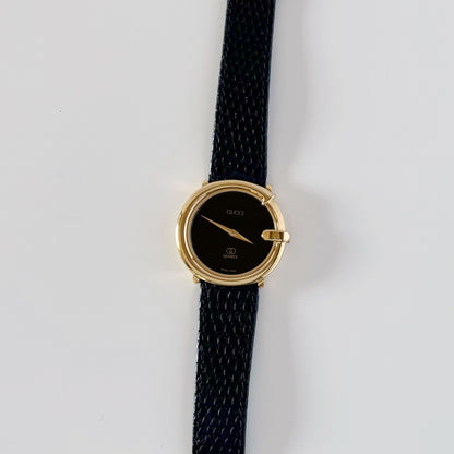 Gucci 1980s Black G Dial Gold Plated Watch (Large)