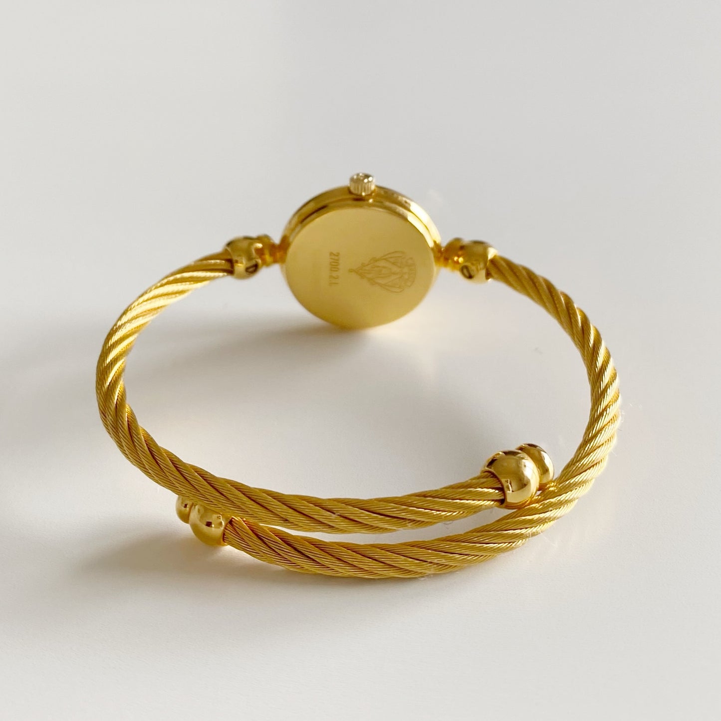 Gucci 1990s Blue Dial Gold Plated Cable Bangle Watch