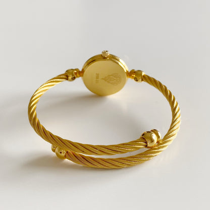 Gucci 1990s Blue Dial Gold Plated Cable Bangle Watch