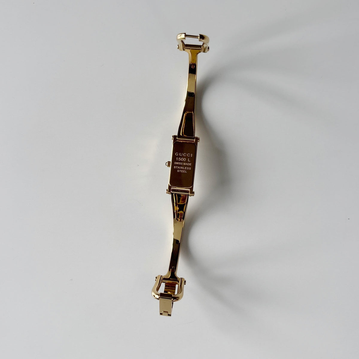Gucci 1990s Seashell Dial Rectangular Gold-Plated Bangle Watch