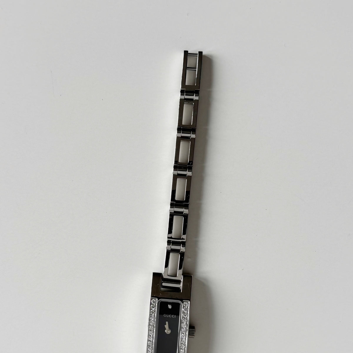 Gucci 1990s Black Dial Rectangular Stainless Steel Watch
