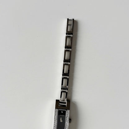 Gucci 1990s Black Dial Rectangular Stainless Steel Watch