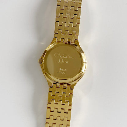 Dior 1990s Date Round Dial Gold Plated Watch