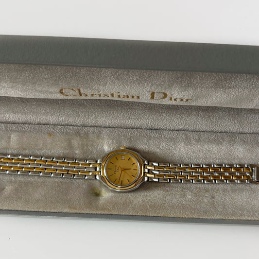 Dior 1990s Date Round Dial Two Tone Watch