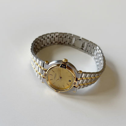 Gucci 1990s Date Round Dial Two Tone Gold Plated Watch