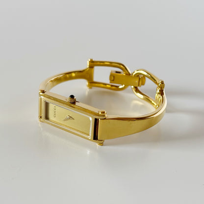 Gucci 1990s Gold Dial Gold Plated Bangle Watch (Small)