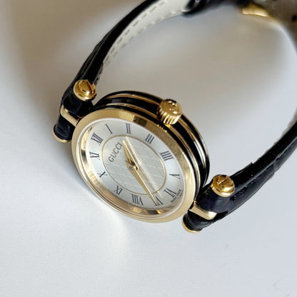 Gucci 1990s Round Dial Gold Plated Watch