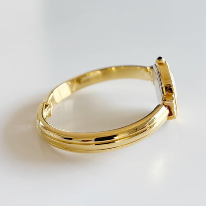 Yves Saint Laurent 1990s Seashell Dial Gold Plated Bangle Watch (Small)