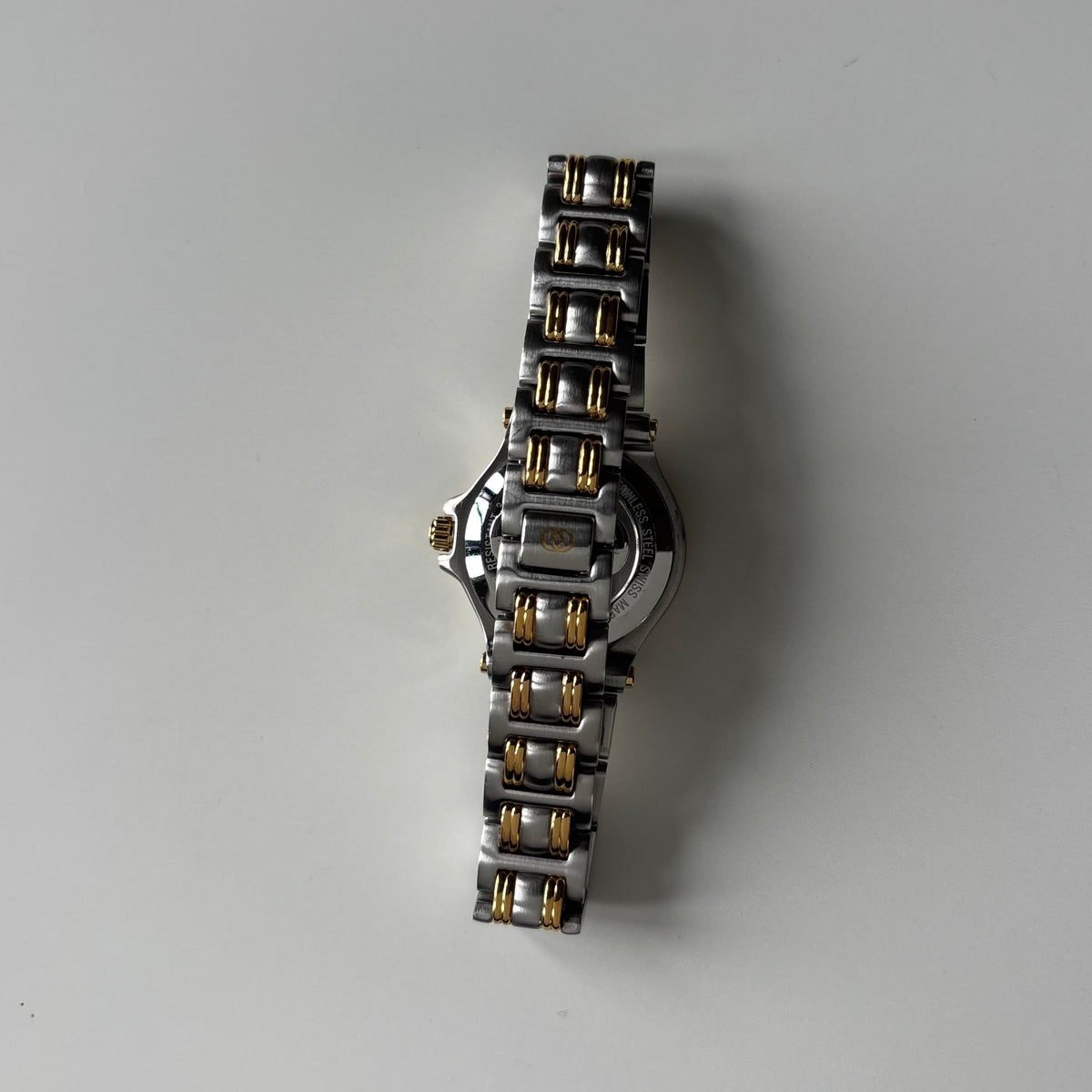 Gucci 1990s Date Black Round Dial Two-Tone Gold-Plated Watch