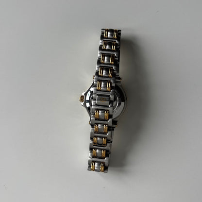 Gucci 1990s Date Black Round Dial Two-Tone Gold-Plated Watch