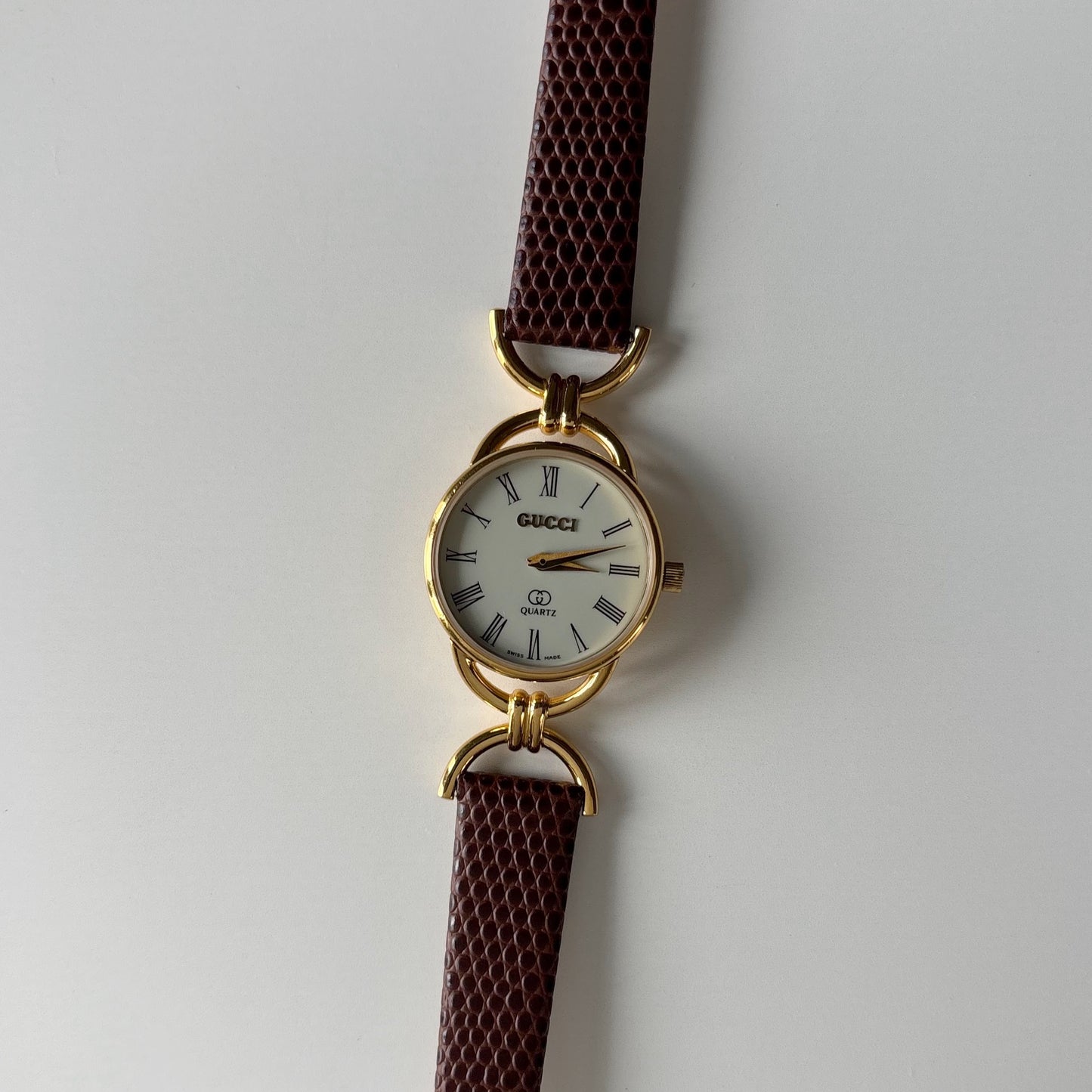 Gucci 1980s Cream Dial Gold Plated Horsebit Watch