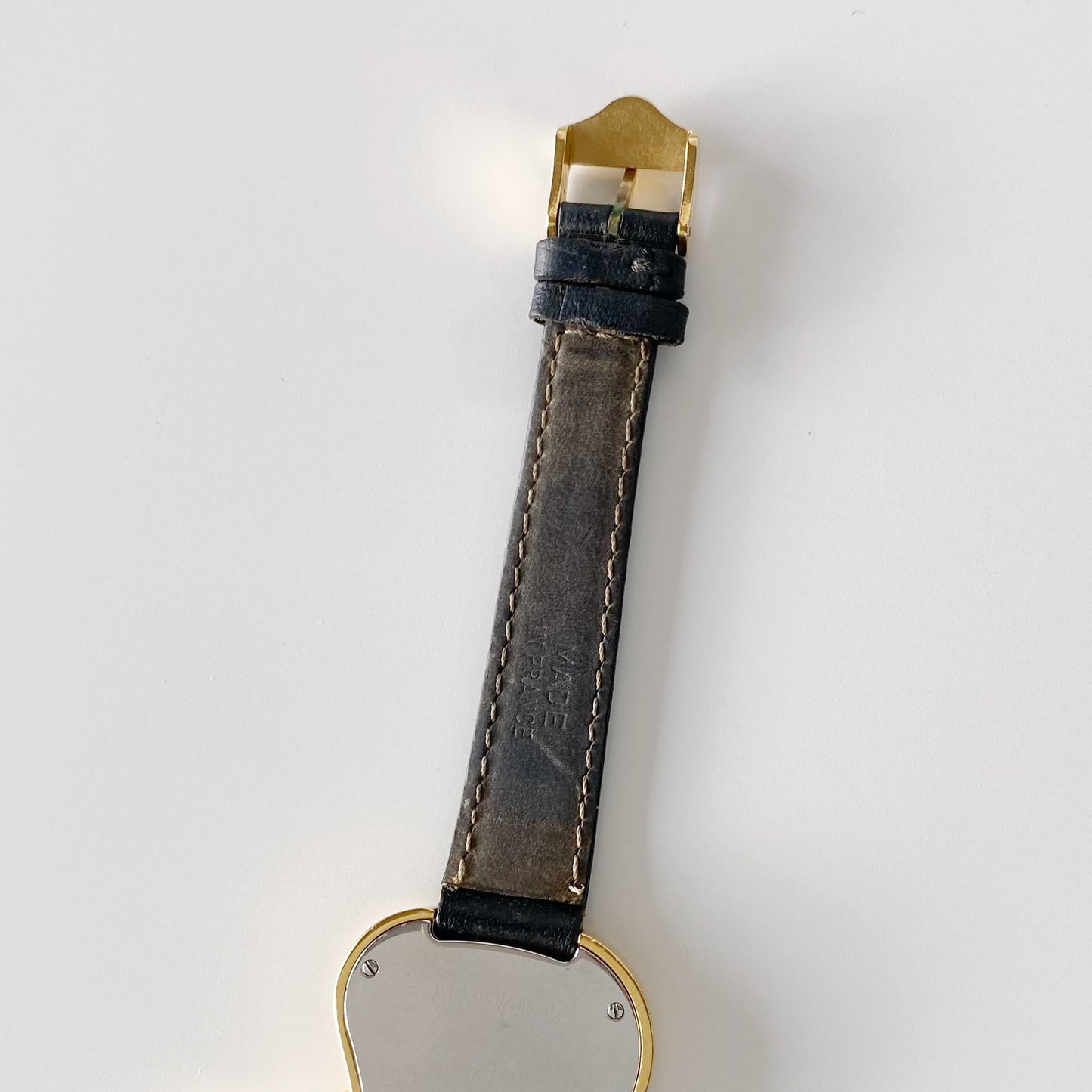 Yves Saint Laurent 1990s Heart Shaped Gold Plated Black Watch