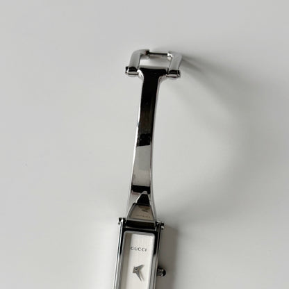 Gucci 1990s Rectangular Dial Stainless steel Bangle Watch