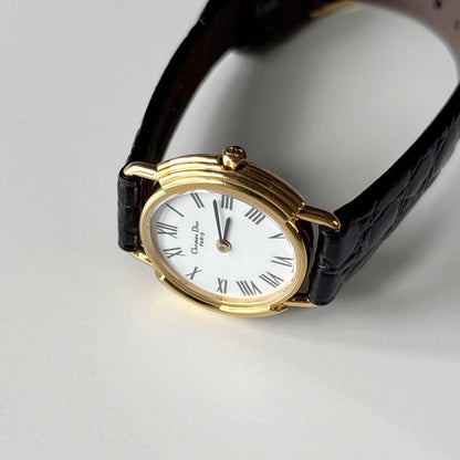 Dior 1990s Round Dial Gold Plated Watch
