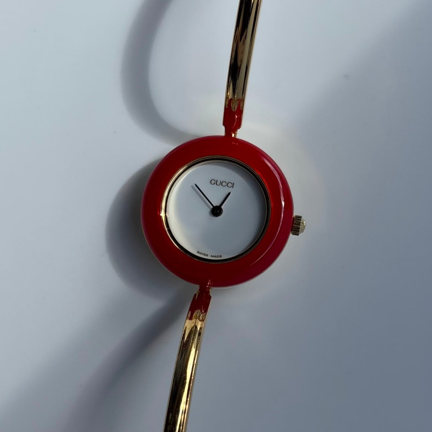 Gucci 1990s Interchangeable Bezel Gold Plated Bangle Watch with 12 bezels, case